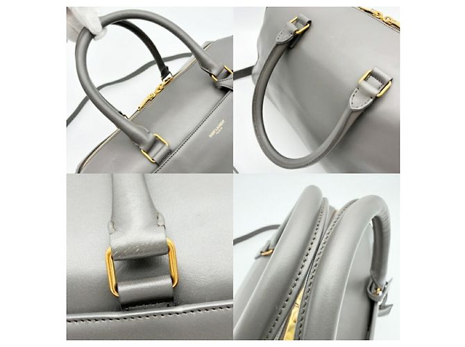 Borsa Boston Saint Laurent in pelle e camoscio grigio Marrone - vista 8