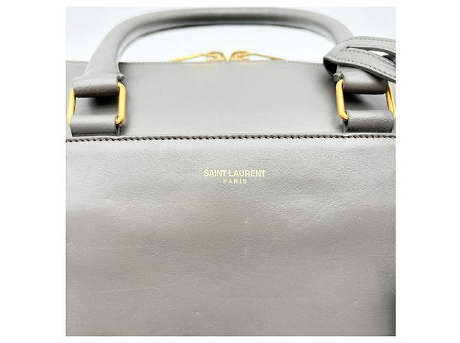 Borsa Boston Saint Laurent in pelle e camoscio grigio Marrone - vista 9
