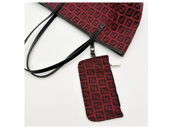 Fendi Zucchino Tote Bag 8BH056 Schwarz Rot - Ansicht 13