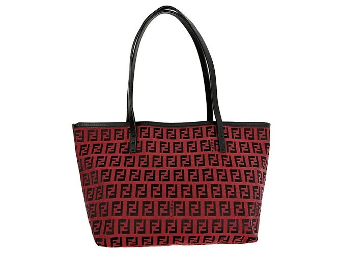 Fendi Zucchino Tote Bag 8BH056 Schwarz Rot - Ansicht 2