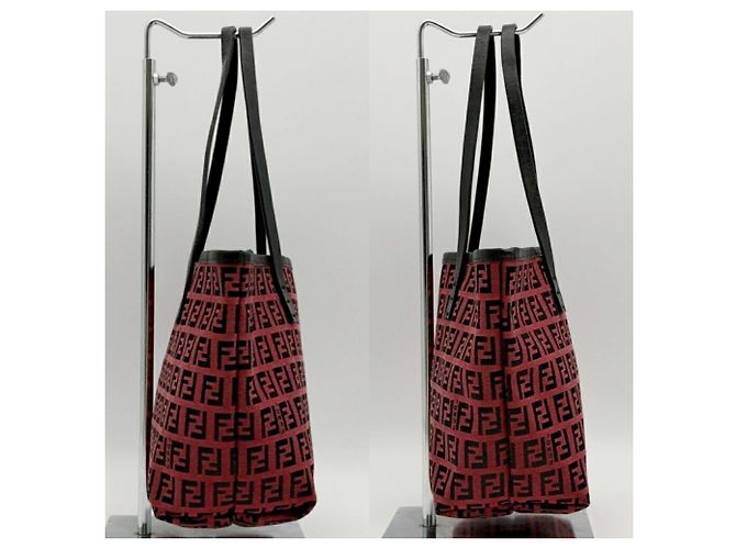 Fendi Zucchino Tote Bag 8BH056 Schwarz Rot - Ansicht 4