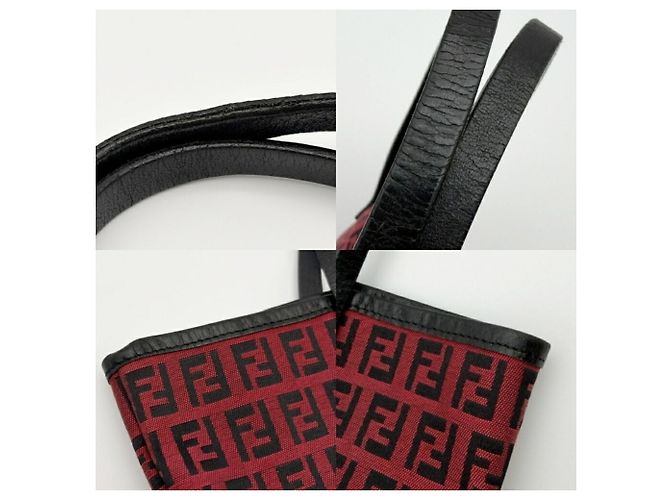 Fendi Zucchino Tote Bag 8BH056 Schwarz Rot - Ansicht 8