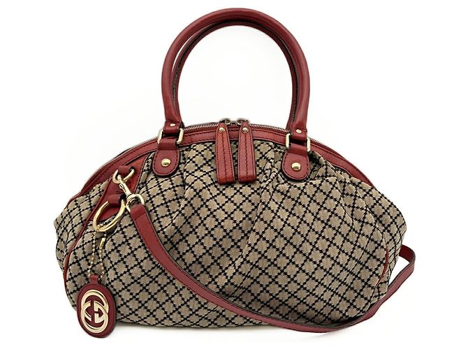Borsa a tracolla Gucci Diamante Sukey Rosso Beige - vista 2