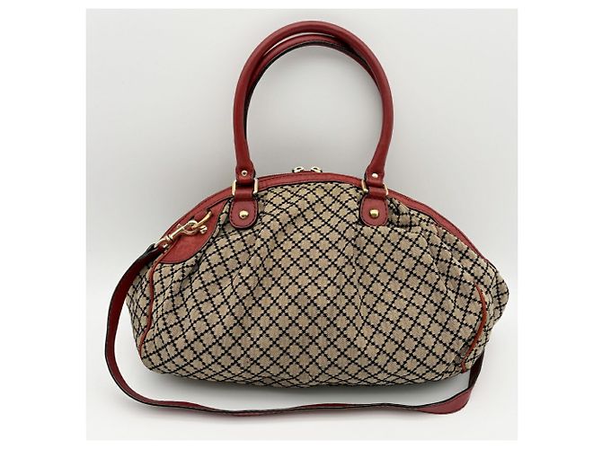 Borsa a tracolla Gucci Diamante Sukey Rosso Beige - vista 3