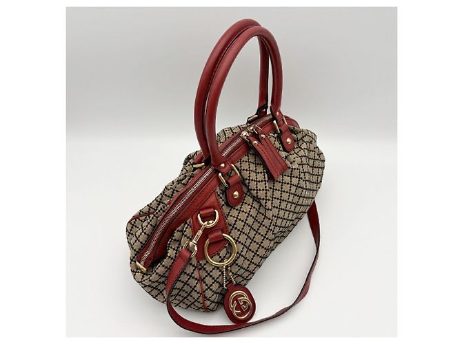 Borsa a tracolla Gucci Diamante Sukey Rosso Beige - vista 4