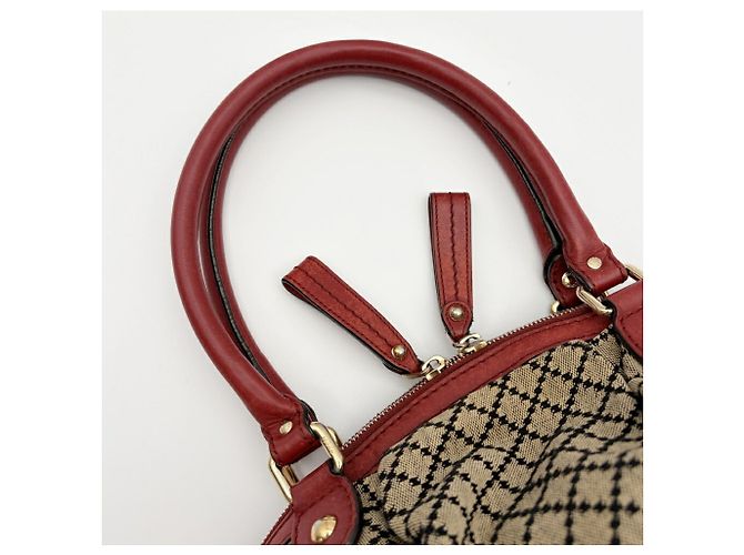 Borsa a tracolla Gucci Diamante Sukey Rosso Beige - vista 8