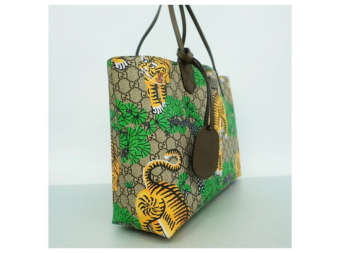 Gucci GG Supreme Tote Bag Brown Green Yellow - view 2