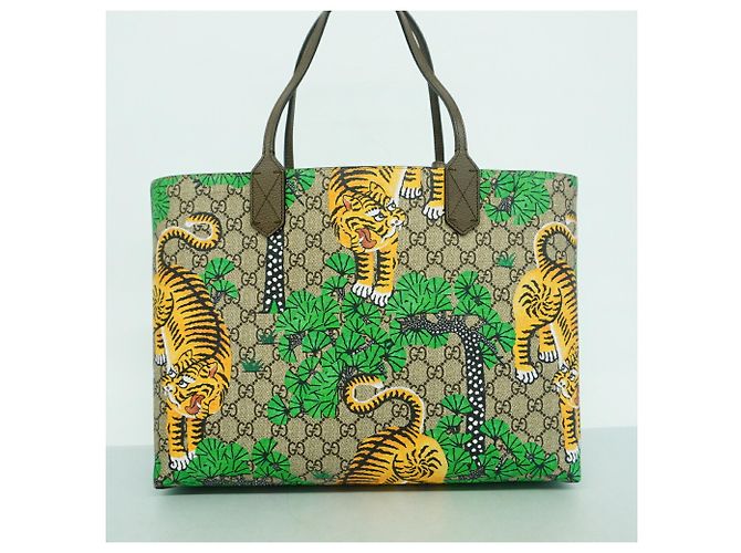 Gucci GG Supreme Tote Bag Brown Green Yellow - view 9