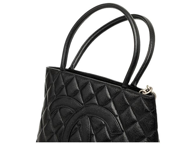 Borsa Tote Chanel Black Caviar Medallion Nero - vista 6