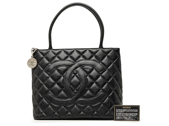 Borsa Tote Chanel Black Caviar Medallion Nero - vista 8