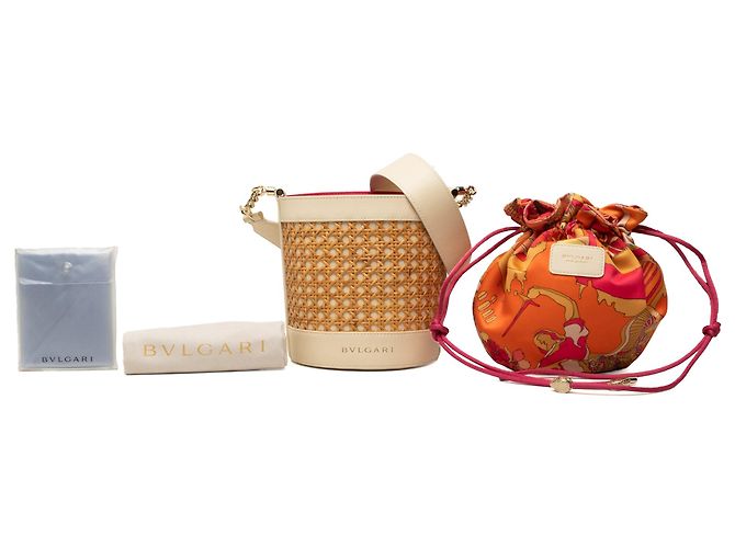 Bulgari Borsa a secchiello Bvlgari Serpenti Forever in vimini beige e vitello - vista 7