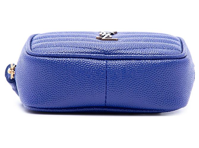 Borsa Lou Camera Saint Laurent Blue Baby Chevron Grain De Poudre Monogram - vista 3