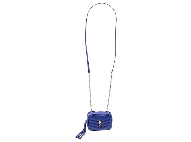 Borsa Lou Camera Saint Laurent Blue Baby Chevron Grain De Poudre Monogram - vista 6