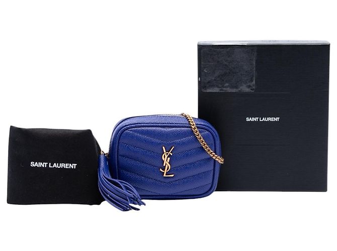 Borsa Lou Camera Saint Laurent Blue Baby Chevron Grain De Poudre Monogram - vista 8