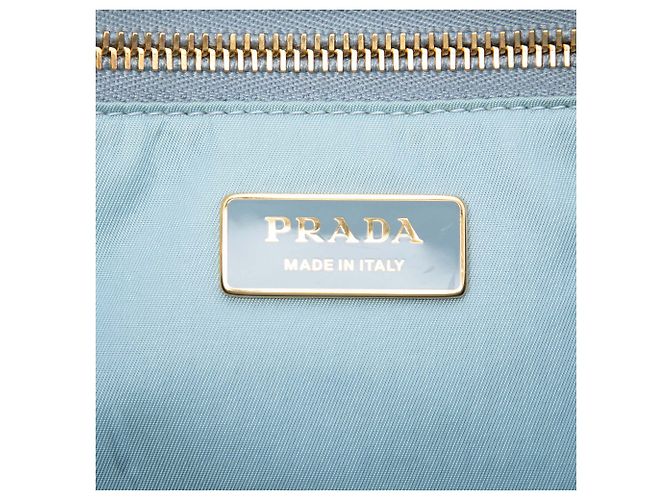 Etiquette Borsa Satchel Prada in Tessuto Nero con Etichetta - vista 5