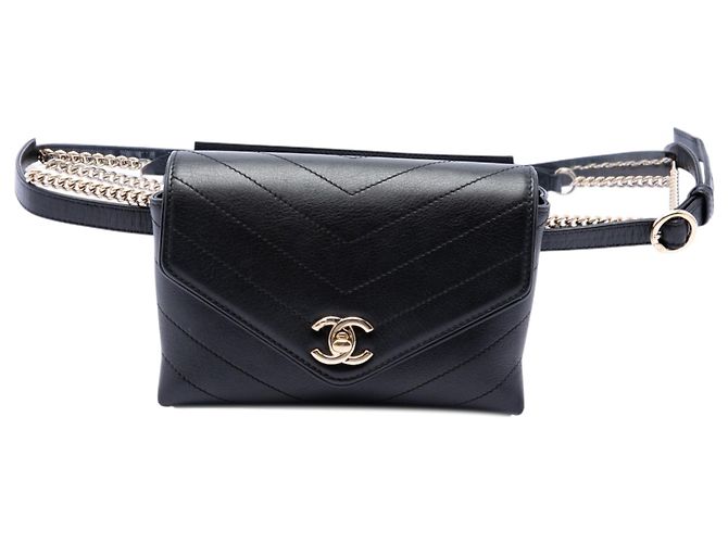 Borsa cintura Chanel Coco in pelle di vitello matelassé chevron nera Nero - vista 6