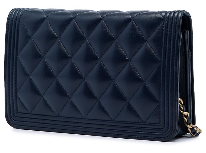 Chanel Blue Quilted Lambskin Boy Wallet On Chain Blu navy - vista 2