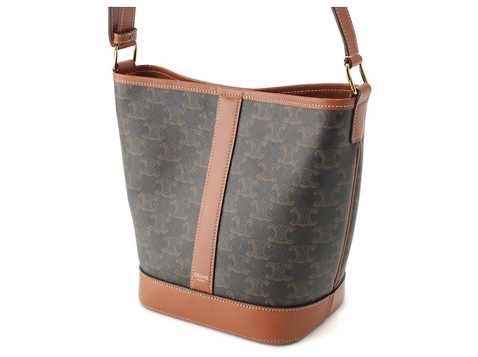 Céline Borsa a secchiello Celine Small Triomphe in tela rivestita marrone Marrone scuro - vista 10