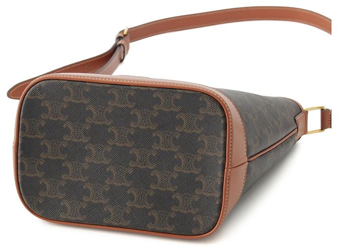 Céline Borsa a secchiello Celine Small Triomphe in tela rivestita marrone Marrone scuro - vista 3