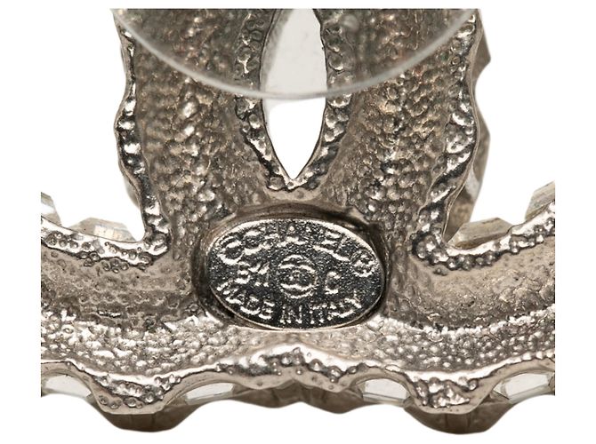 Orecchini Chanel Silver CC in ottone e strass con chiusura a pressione Argento - vista 3