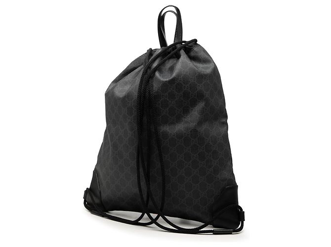 Gucci Black GG Supreme Web Drawstring Backpack - view 2
