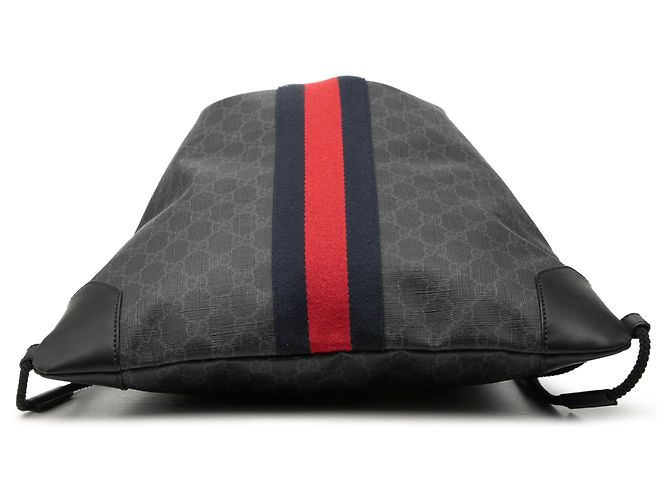 Gucci Black GG Supreme Web Drawstring Backpack - view 3