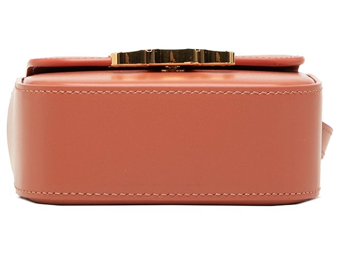 Céline Celine Mini Borsa a Tracolla Triomphe in Vitello Lucido Marrone - vista 3