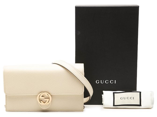 Cartera con cadena Gucci en piel de becerro Dollar marrón con G entrelazadas Castaño Beige - vista 7