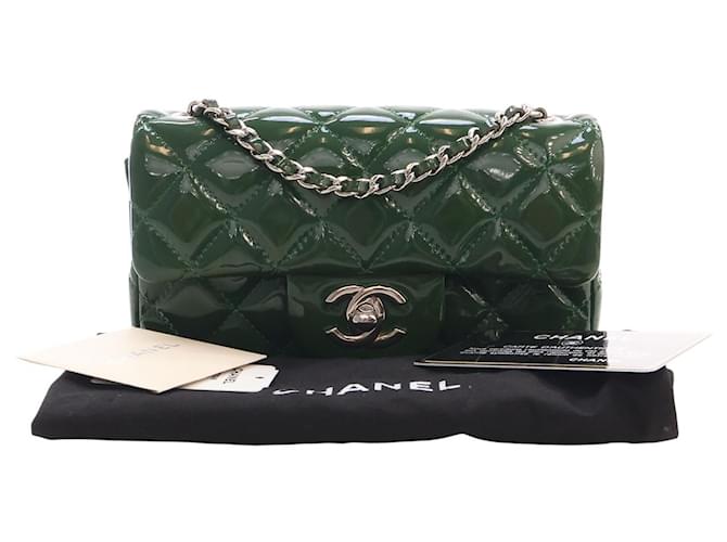 Chanel Green Extra Mini Rectangular Classic Patent Single Flap Verde Verde scuro - vista 15