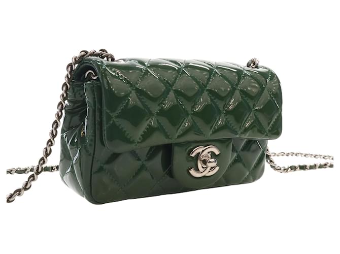 Chanel Green Extra Mini Rectangular Classic Patent Single Flap Verde Verde scuro - vista 6