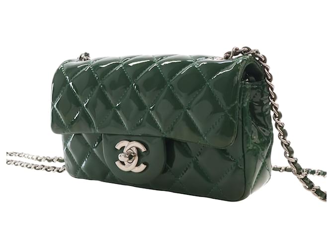 Chanel Green Extra Mini Rectangular Classic Patent Single Flap Verde Verde scuro - vista 7
