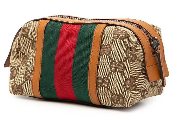Necessaire Gucci in tela GG beige con banda Web - vista 2
