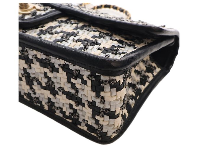 Chanel Beige CC Woven Lambskin and Viscose Houndstooth Single Flap - vista 11