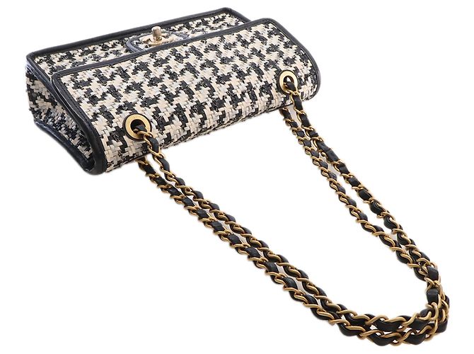 Chanel Beige CC Woven Lambskin and Viscose Houndstooth Single Flap - vista 14