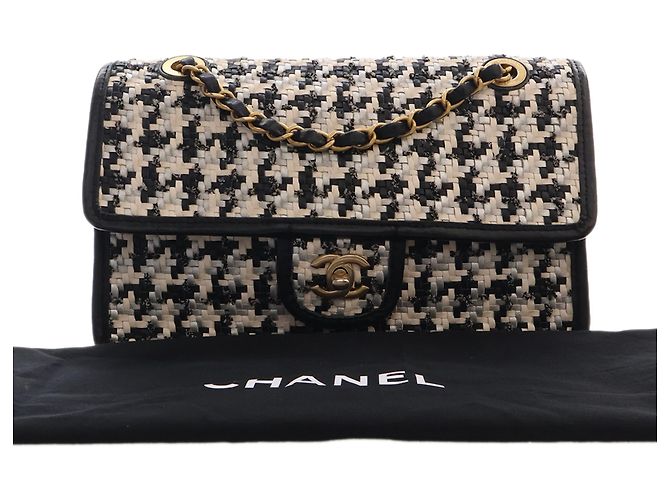 Chanel Beige CC Woven Lambskin and Viscose Houndstooth Single Flap - vista 15