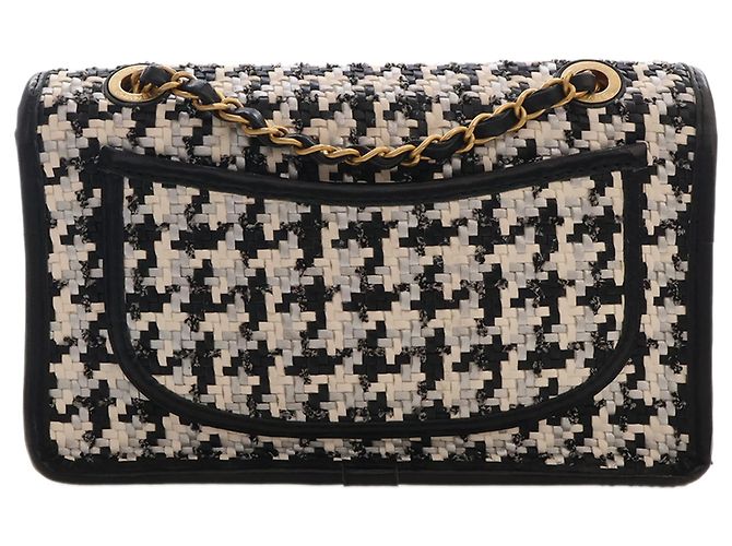 Chanel Beige CC Woven Lambskin and Viscose Houndstooth Single Flap - vista 4