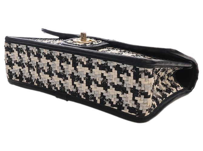 Chanel Beige CC Woven Lambskin and Viscose Houndstooth Single Flap - vista 5