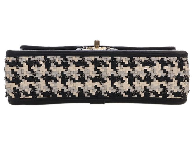 Chanel Beige CC Woven Lambskin and Viscose Houndstooth Single Flap - vista 7