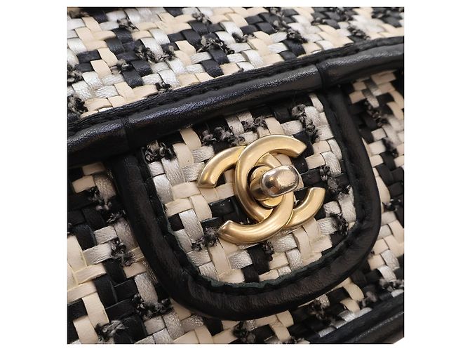 Chanel Beige CC Woven Lambskin and Viscose Houndstooth Single Flap - vista 8