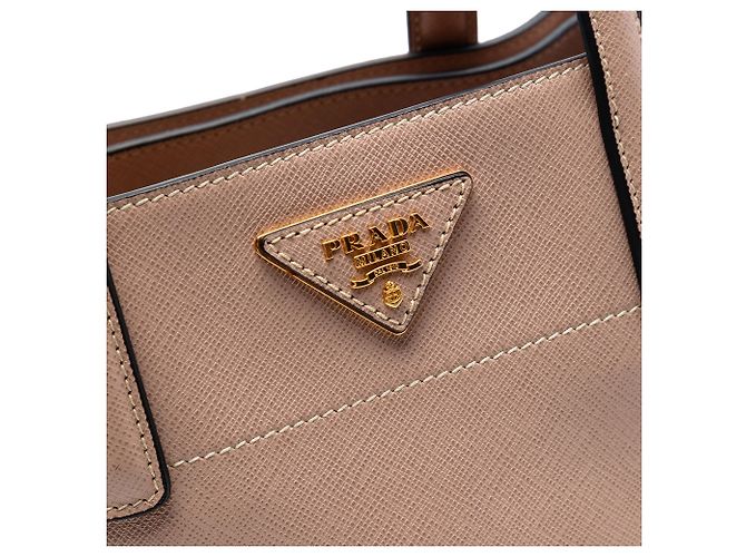Borsa Tote Prada Brown Saffiano Soft Triple Pocket Marrone Carne - vista 5
