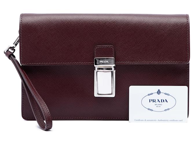 Clutch Prada Red Saffiano Push Lock Rosso Bordò - vista 7