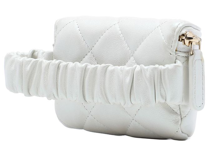 Chanel White CC Quilted Lambskin Arm-Geldbeutel Weiß Roh - Ansicht 2