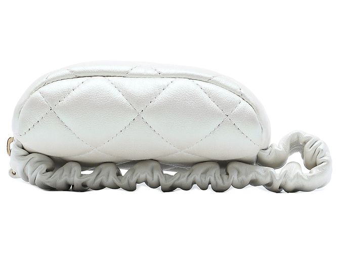 Chanel White CC Quilted Lambskin Arm-Geldbeutel Weiß Roh - Ansicht 3