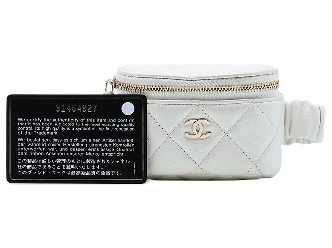 Chanel White CC Quilted Lambskin Arm-Geldbeutel Weiß Roh - Ansicht 7