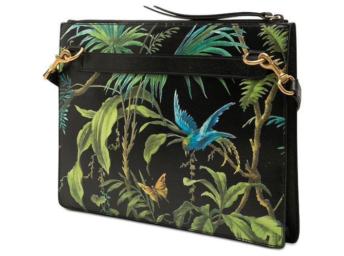 Borsa a tracolla Gucci in pelle di vitello nera con stampa Tropical Bird Nero - vista 2