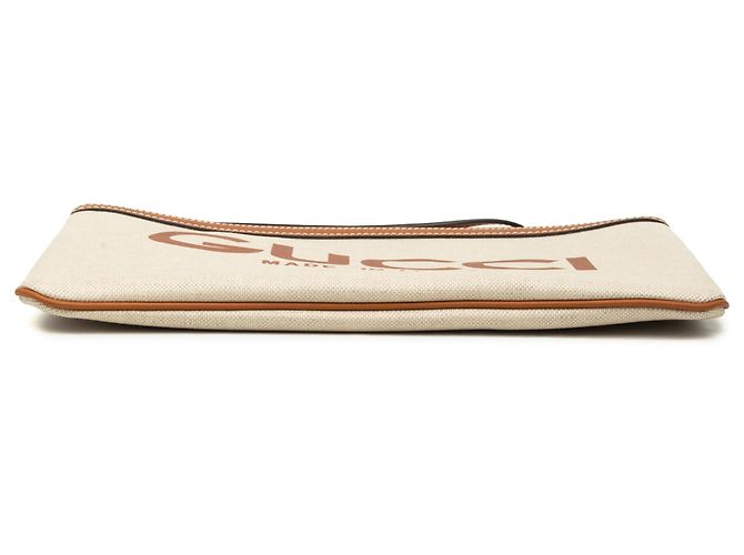 Clutch Gucci in tela beige con logo - vista 3