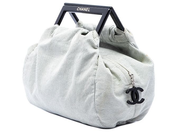 Borsa Chanel Coco Paris in tela a righe grigie Marrone - vista 2