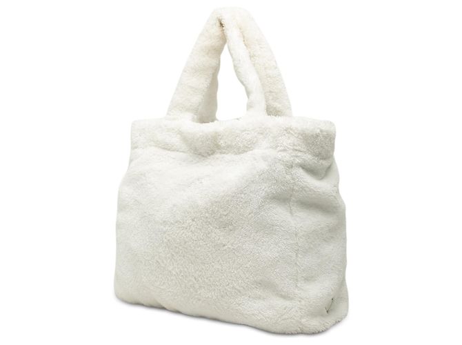 Prada White Spugna Terry Cloth Logo Tote Weiß - Ansicht 2