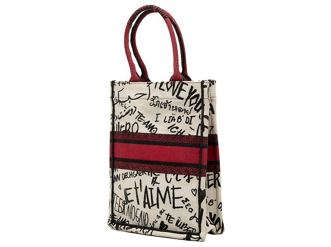 Borsa Dior Book Tote verticale in tela ricamata DiorAmour bianca con graffiti Bianco - vista 2