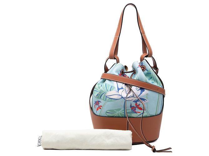 Borsa a secchiello LOEWE Blue Paulas Ibiza Small in tela con stampa sirena e coulisse Blu chiaro - vista 7